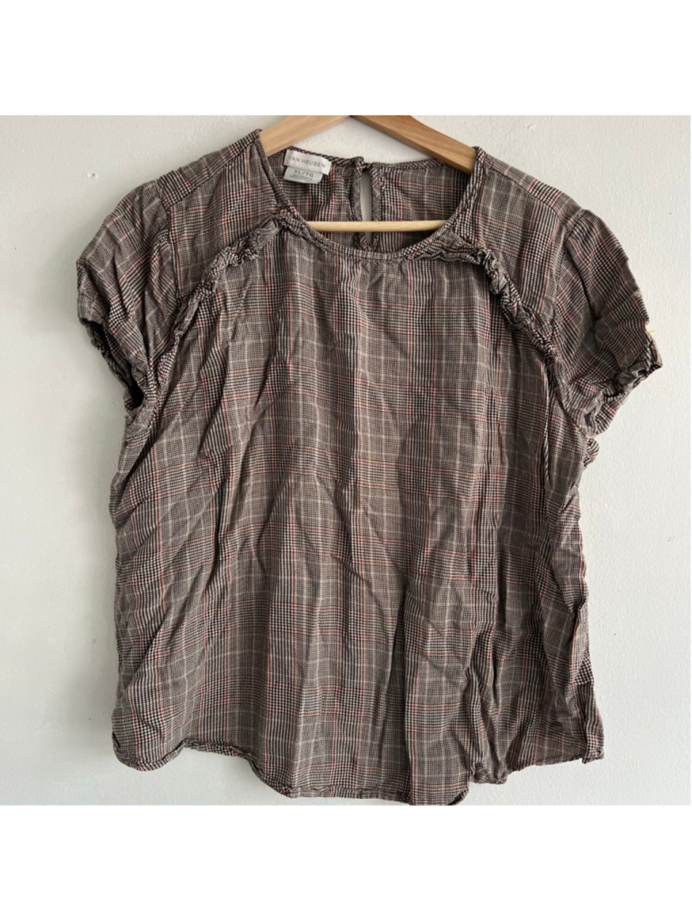 VAN HEUSEN Brown Red Plaid Blouse XL